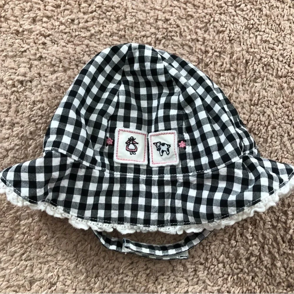 Janie and Jack Gingham Hat‎ Baby Girl 3-6 Mos Milkmaid Black White Cow